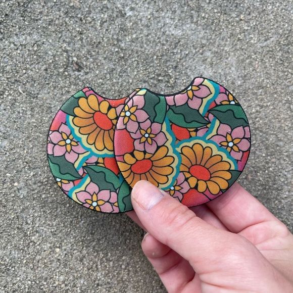 Floral 70’s Car Coasters | Car Accessories | Car Coaster | Coaster Set - Picture 4 of 9